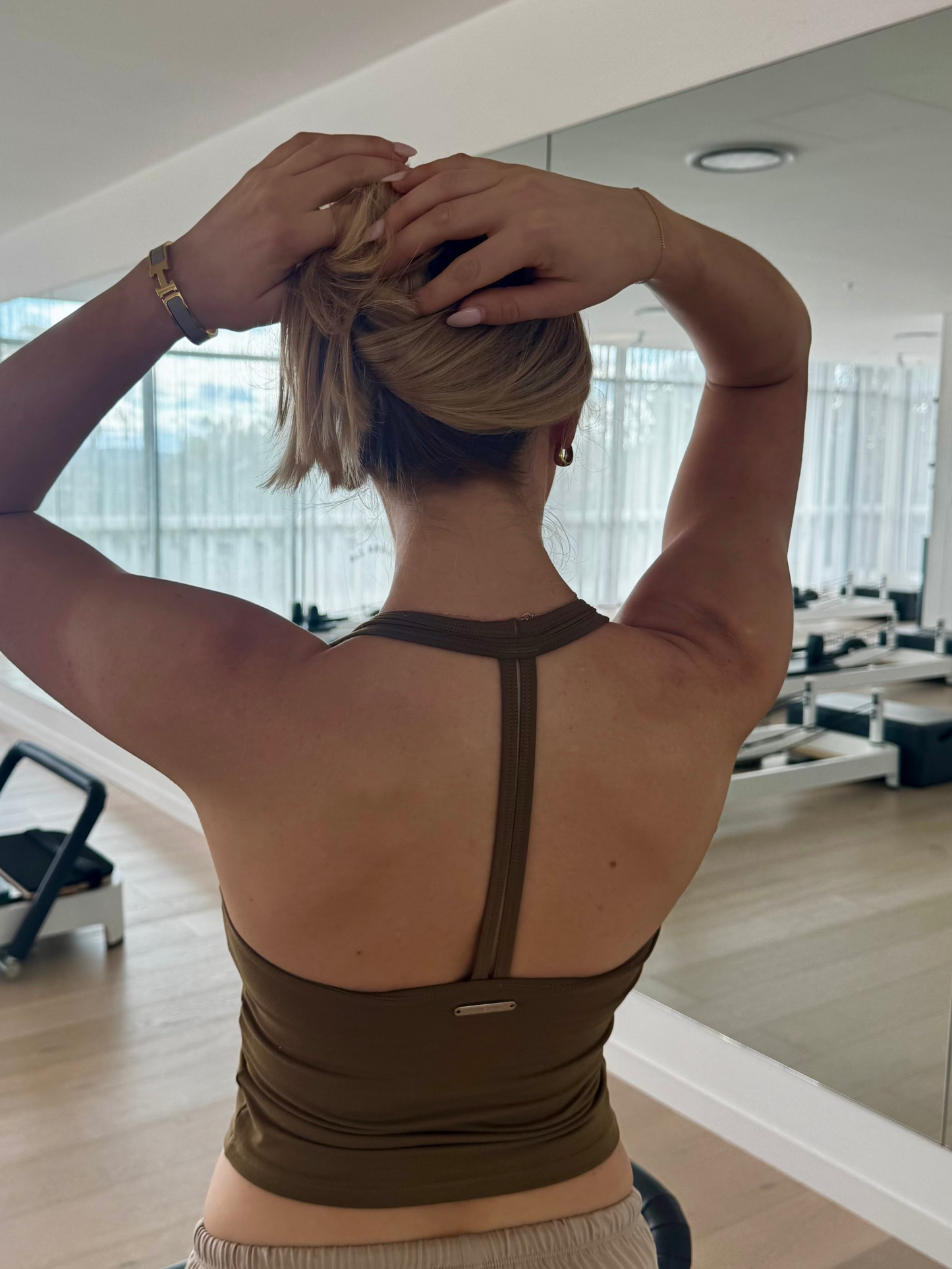 Model wearing Archie & Wolf Balmoral Singlet in Khaki