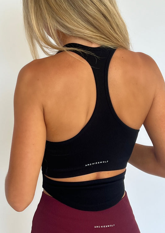 Archie & Wolf Sammy Singlet in Black, ribbed activewear top